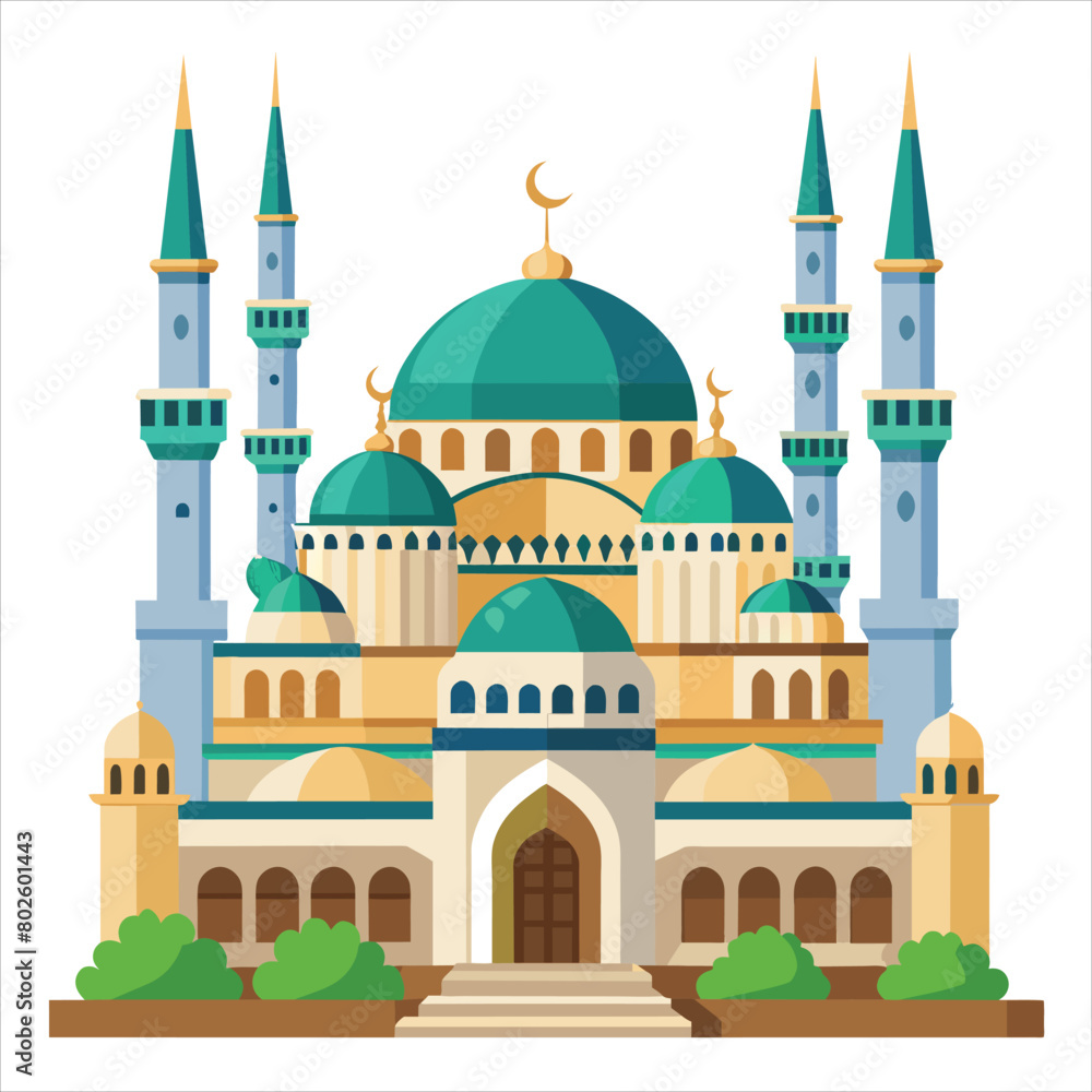 colorful flat illustration of iconic landmark, hagia sophia or sultan ahmed mosque