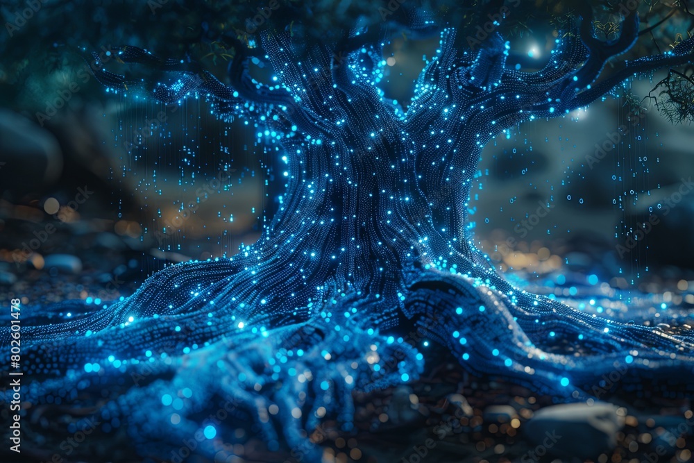 Obraz premium Tree of Knowledge, Interconnectedness, Complexity, Synaptic Activity.. Metaphorical representation of data-driven decisions.