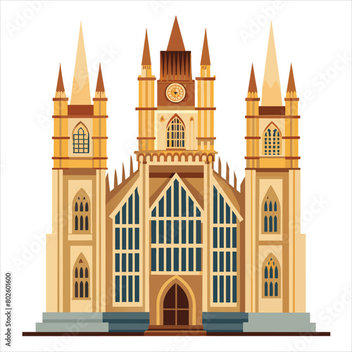 colorful flat illustration of iconic landmark, westminster abbey
