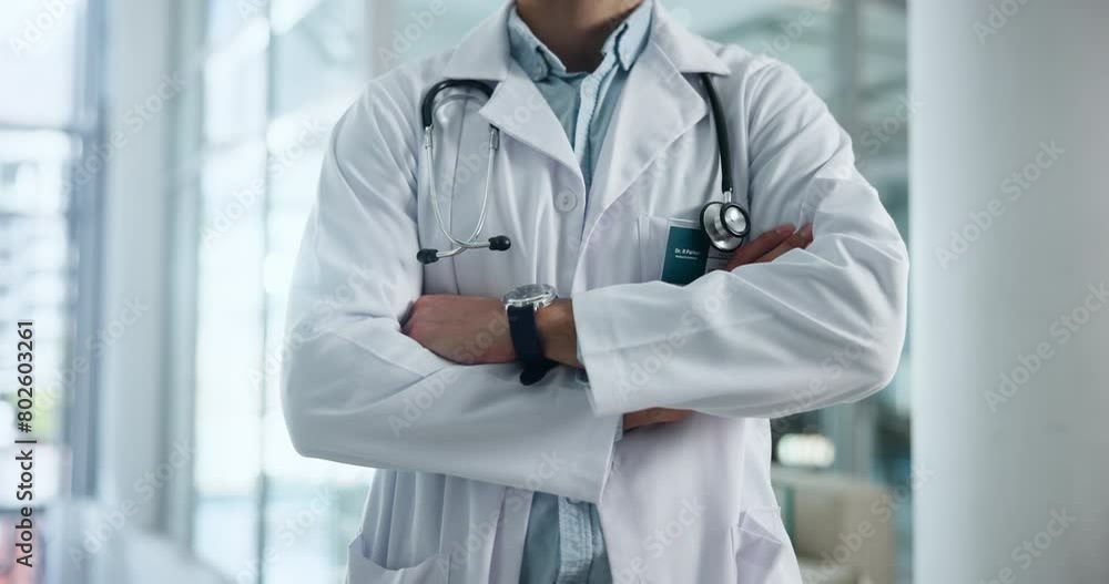 Doctor, hands and arms crossed with stethoscope for cardiology trail or professional, confident or hospital. Person, clinic and medical worker with workplace pride in career, trust or consultation Doctor, hands and arms crossed with stethoscope for cardiology trail or professional, confident or hospital. Person, clinic and medical worker with workplace pride in career, trust or consultation