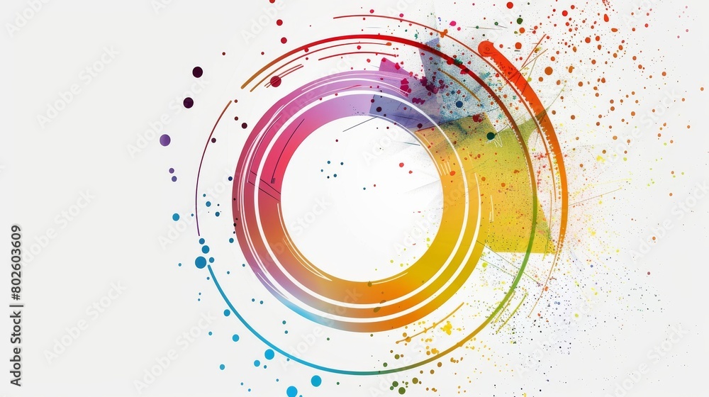 Fototapeta premium Colorful circle elements in vibrant rainbow colors on a plain white background.