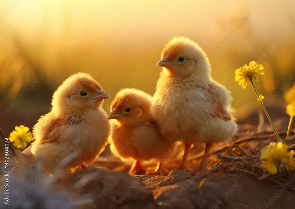 Close up on cute baby chicks