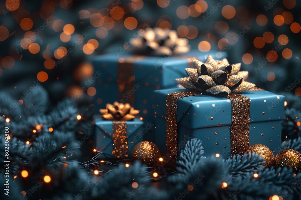 cool trendy sale stickers for business. Black Friday sale. Geometric elements for a store sale, online promotion Black gift box with golden ribbon bow on black background. 3d render generated ai	