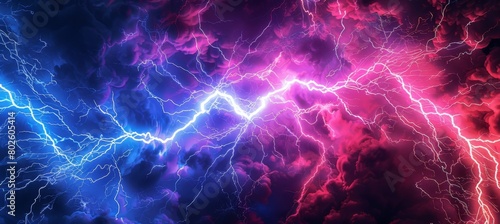 Electric Clash: Dynamic Lightning Strikes in Blue and Pink