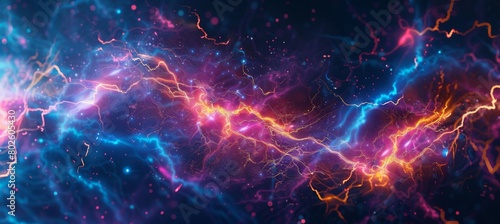 Cosmic Sparks: Neon Electric Veins in a Mystical Energy Field