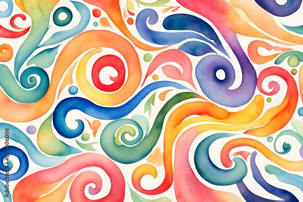 A colorful painting with swirls and circles A colorful painting with swirls and circles