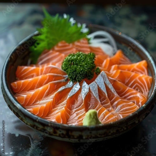 a plate of fresh raw salmon sashimi 
