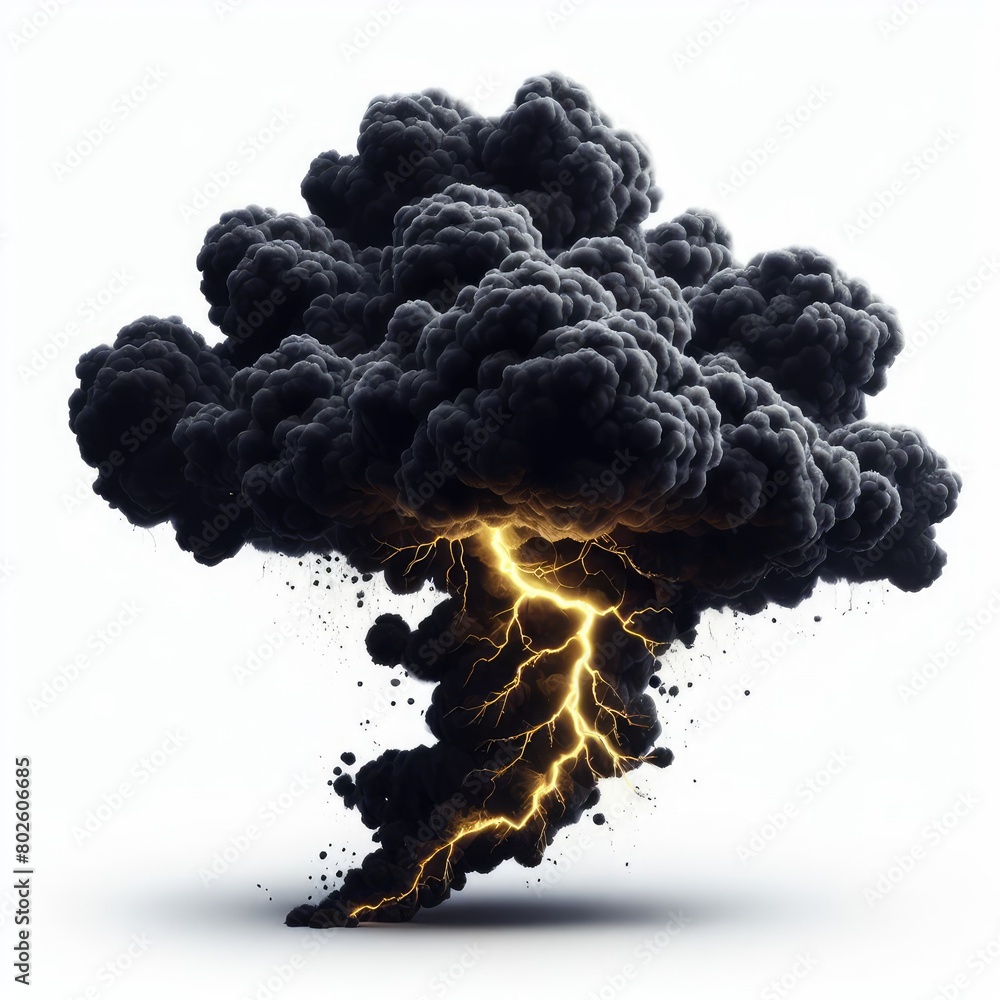 Black clouds storm with lightning strike and thunder isolated on a white background Black clouds storm with lightning strike and thunder isolated on a white background