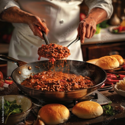 the preparation of hearty bacon and cheddar sloppy joes