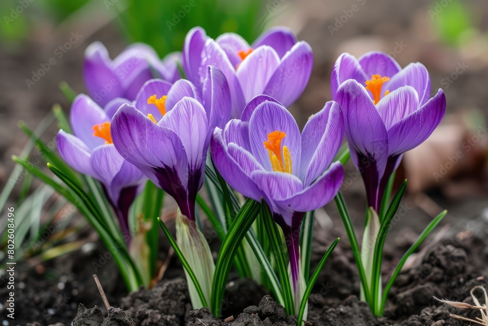 Purple Crocus Flowers in Spring. High quality photo - generative ai Purple Crocus Flowers in Spring. High quality photo - generative ai