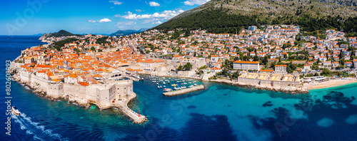 The aerial view of Dubrovnik, a city in southern Croatia fronting the Adriatic Sea, Europe. Old city center of famous town Dubrovnik, Croatia. Dubrovnik historic city of Croatia in Dalmatia. photo