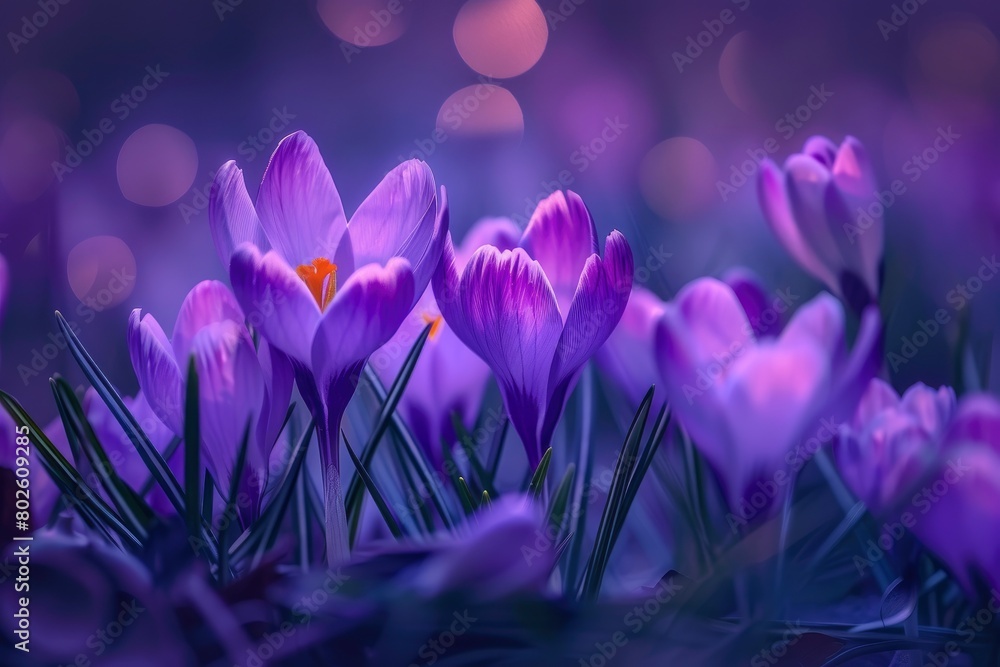 Purple Crocus Flowers in Spring. High quality photo - generative ai Purple Crocus Flowers in Spring. High quality photo - generative ai
