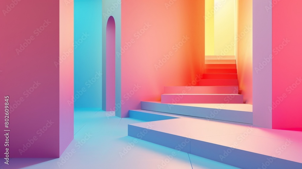 Fototapeta premium The image is a surreal and colorful depiction of a city