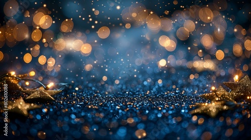 Festive blue with golden sparkle, bokeh for luxury events, Christmas, New Year's, birthdays, a backdrop of celebratory glamour, AI Generative photo