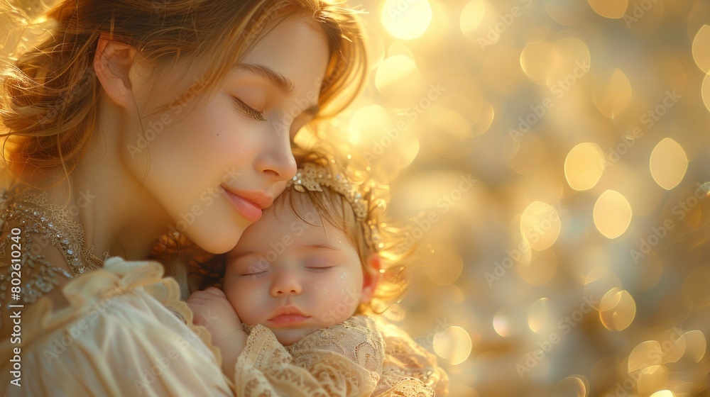Happy mother with her newborn, their first moments together filled with love and tenderness, in a soft, glowing light, AI Generative Happy mother with her newborn, their first moments together filled with love and tenderness, in a soft, glowing light, AI Generative