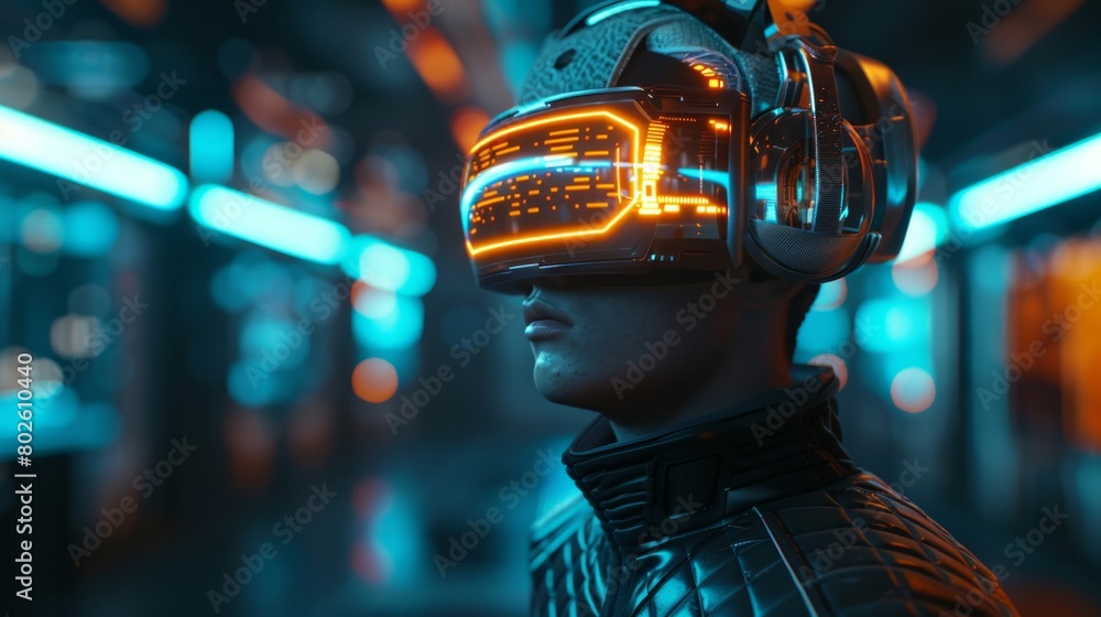 Visionary amidst virtual reality, engaging in next-gen esports, VR glasses in focus, AI Generative