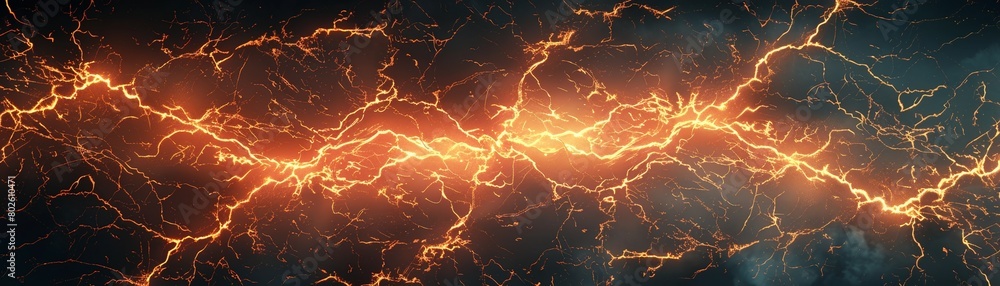 The image shows a bright, glowing, abstract, electric, lightning bolt.
