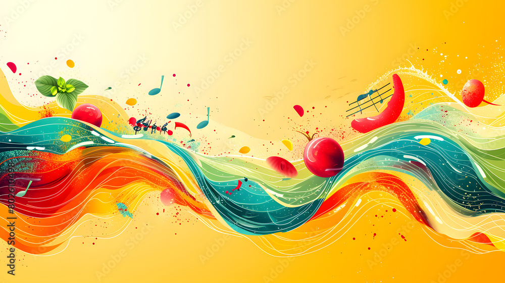 Art painting of a vibrant wave on a yellow background