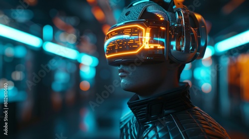 Visionary amidst virtual reality, engaging in next-gen esports, VR glasses in focus, AI Generative
