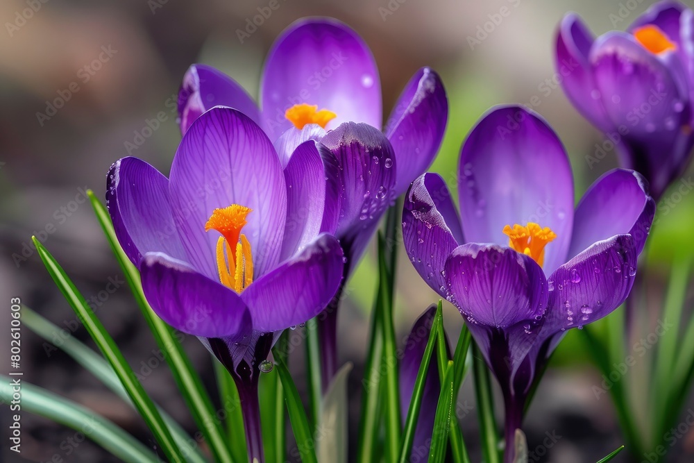 Purple Crocus Flowers in Spring. High quality photo - generative ai Purple Crocus Flowers in Spring. High quality photo - generative ai
