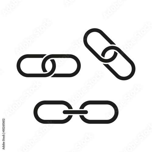 Interlocking chain link icons set. Connection and unity concept symbols. Black chain segments illustration. Vector illustration. EPS 10.