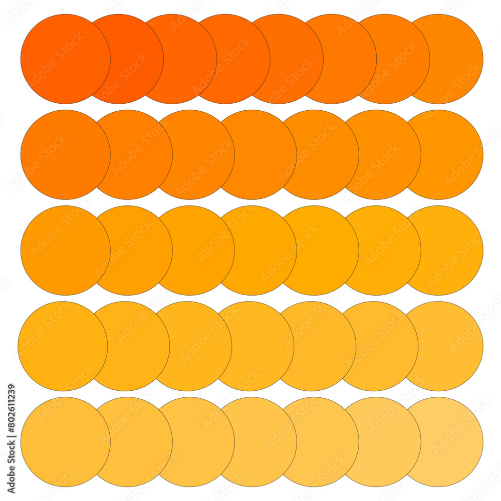 Fototapeta premium Orange Gradient Circles Vector. Warm hue transitions in circular shapes. Design color palette.