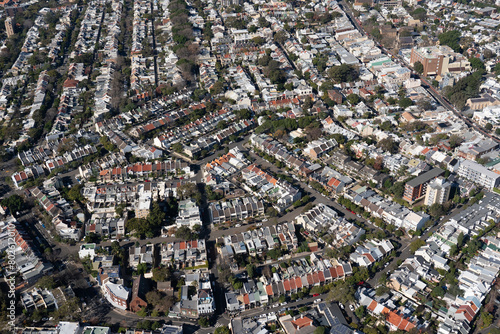 Close up aerial view of suburban houses