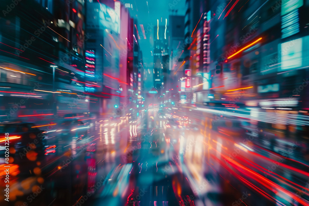 blurred photograph of cyber punk city.
