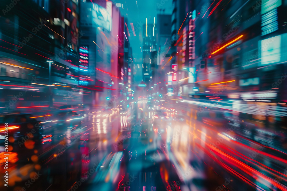 Fototapeta premium blurred photograph of cyber punk city.