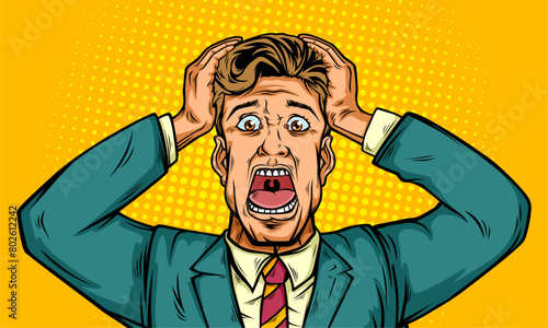 pop art panic face man funny. Pop art retro vector illustration