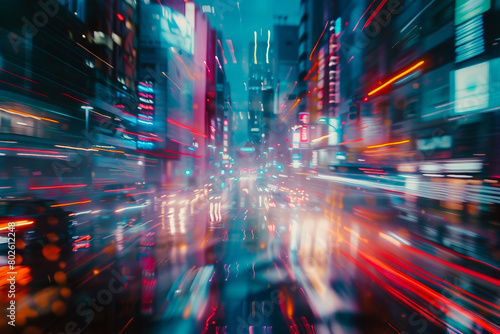 blurred photograph of cyber punk city.