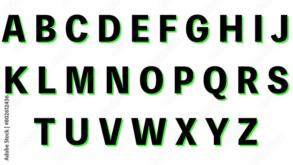 装飾文字セット|アルファベット大文字:黒+緑