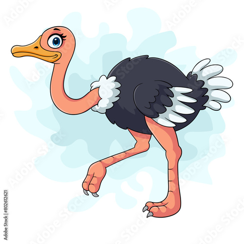 Cartoon ostrich on white background