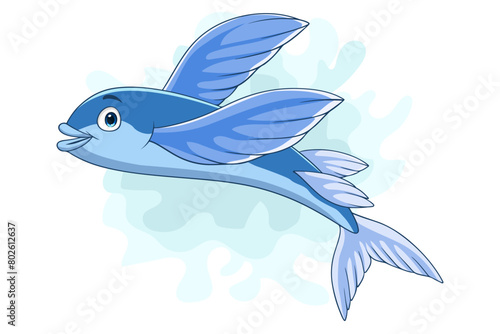 Cartoon flying fish on white background