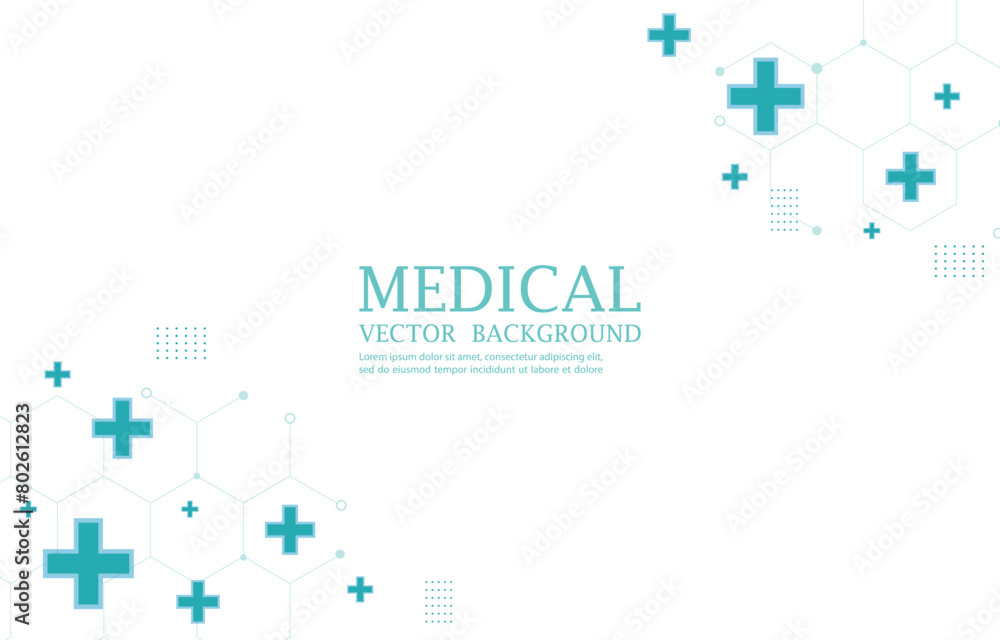 Fototapeta premium Medical white wallpape.medical cross shape.geometric hexagon.vector background