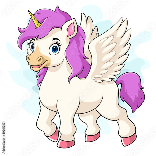 Cute pink unicorn cartoon running