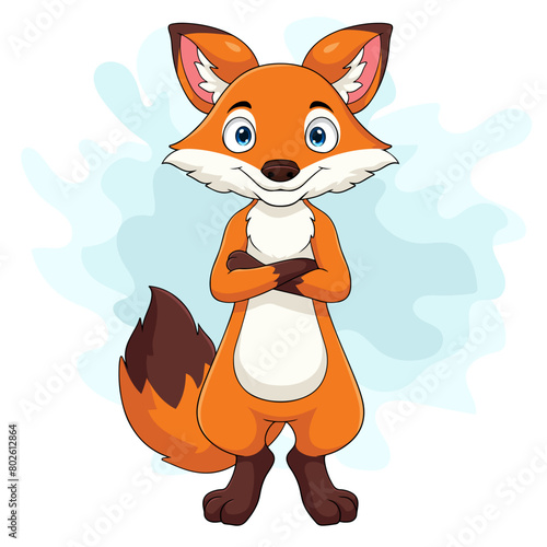 Cartoon funny fox standing isolated on white background