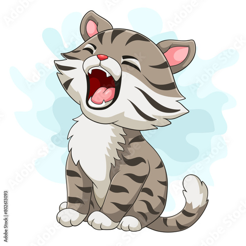 Cartoon little cat roar on white background