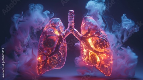 Art-meets-science, glowing 3D lungs illustration © Purichaya