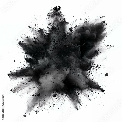 Monochromatic abstract exploding black powdery smoke cloud