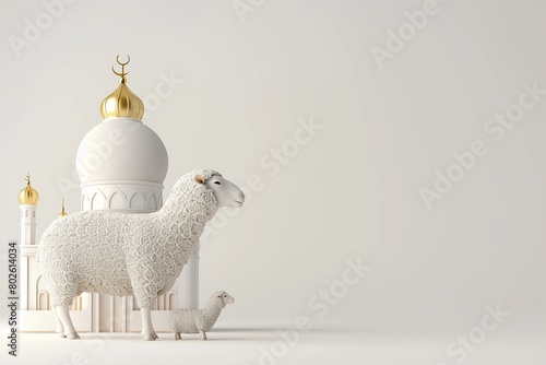 Mosque and sheep With Copy Space For Islamic Celebrations Like Ramadan or Eid adha Background