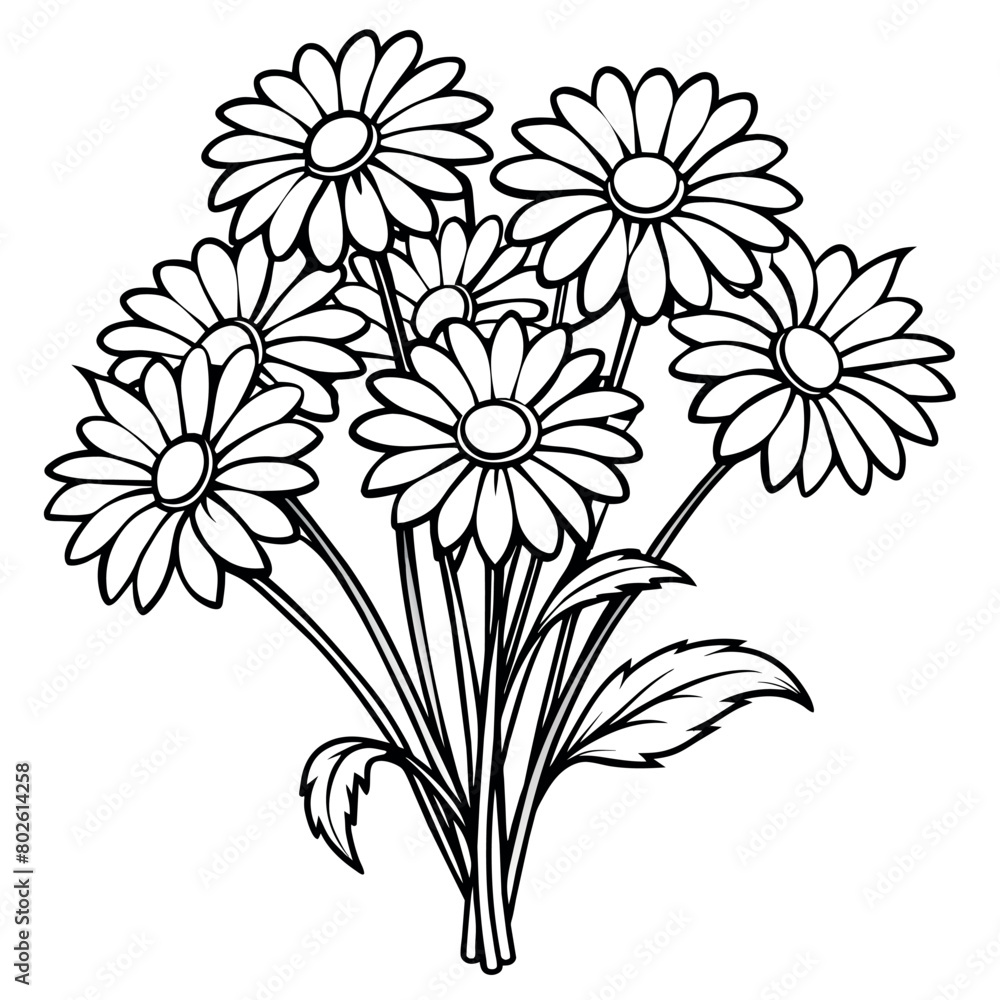 Daisy Flower Bouquet outline illustration coloring book page design, Daisy Flower Bouquet black and white line art drawing coloring book pages for children and adults Daisy Flower Bouquet outline illustration coloring book page design, Daisy Flower Bouquet black and white line art drawing coloring book pages for children and adults