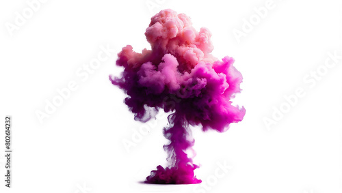 blue and pink cloud of smoke with a white background