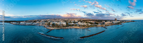 View of the town of Paphos in Cyprus. Paphos is known as the center of ancient history and culture of the island. View of embankment at Paphos Harbour, Cyprus. photo