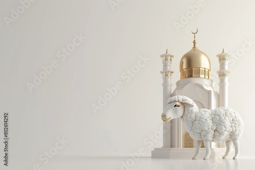 Mosque and sheep With Copy Space For Islamic Celebrations Like Ramadan or Eid adha Background