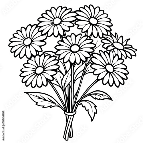 Daisy Flower Bouquet outline illustration coloring book page design, Daisy Flower Bouquet black and white line art drawing coloring book pages for children and adults