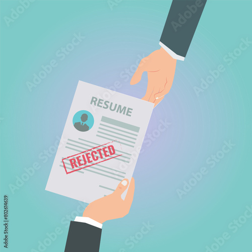 Hand hold rejected resume. Rejection job stock illustration