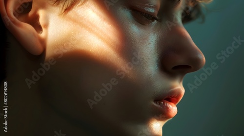 Dramatic Side Profile Highlighting Delicate Facial Contours and Interplay of Light