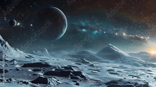 Alien Observatory on Distant Moon Watching Planetary Alignment in Mystical Sci Fi Landscape