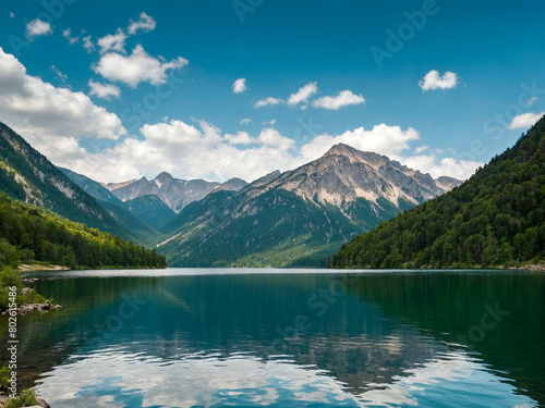 Serenidade Alpina: Lago Bucólico Entre Montanhas photo